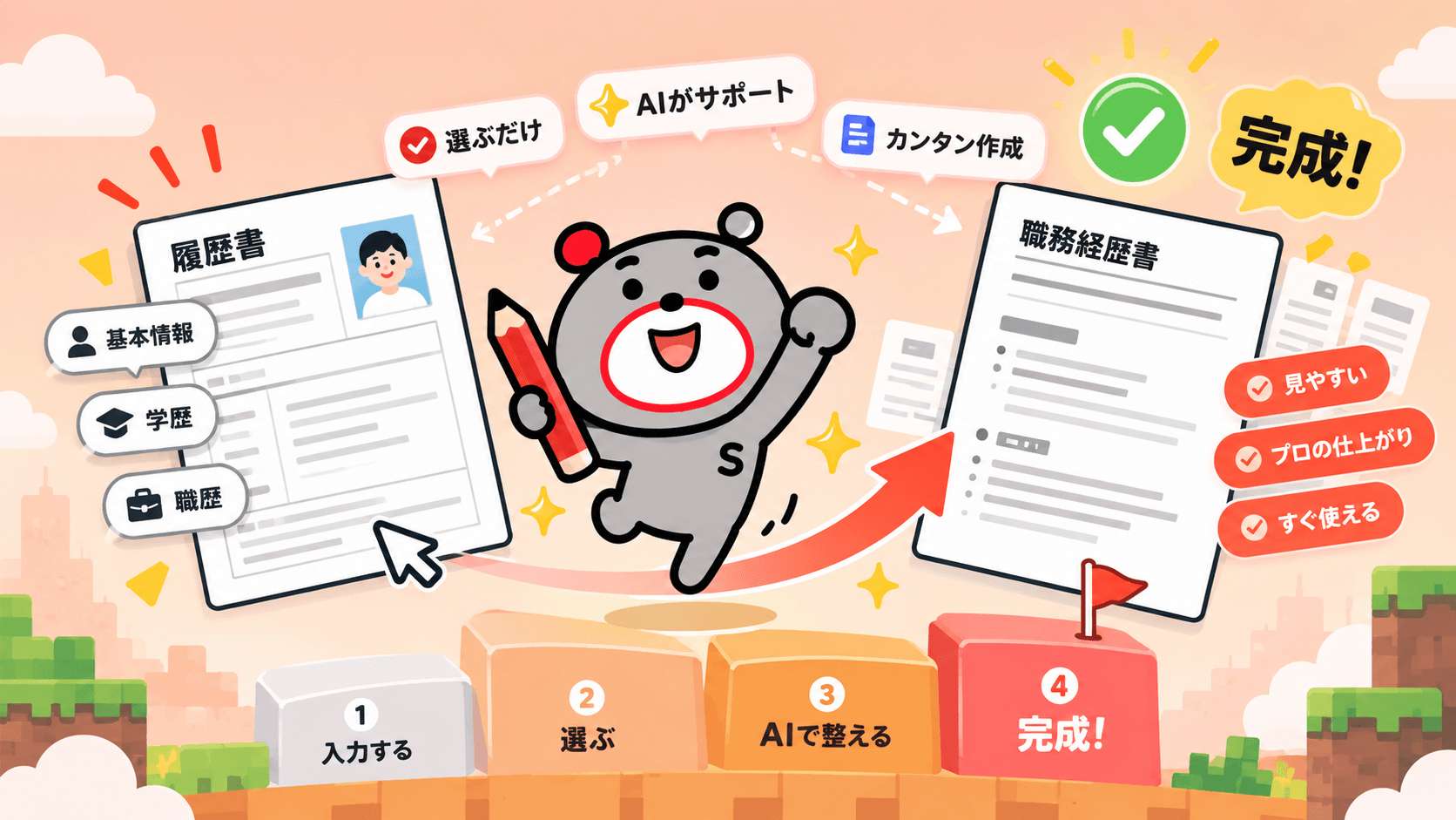 スグれきAIで履歴書と職務経歴書ができあがるまでの流れ